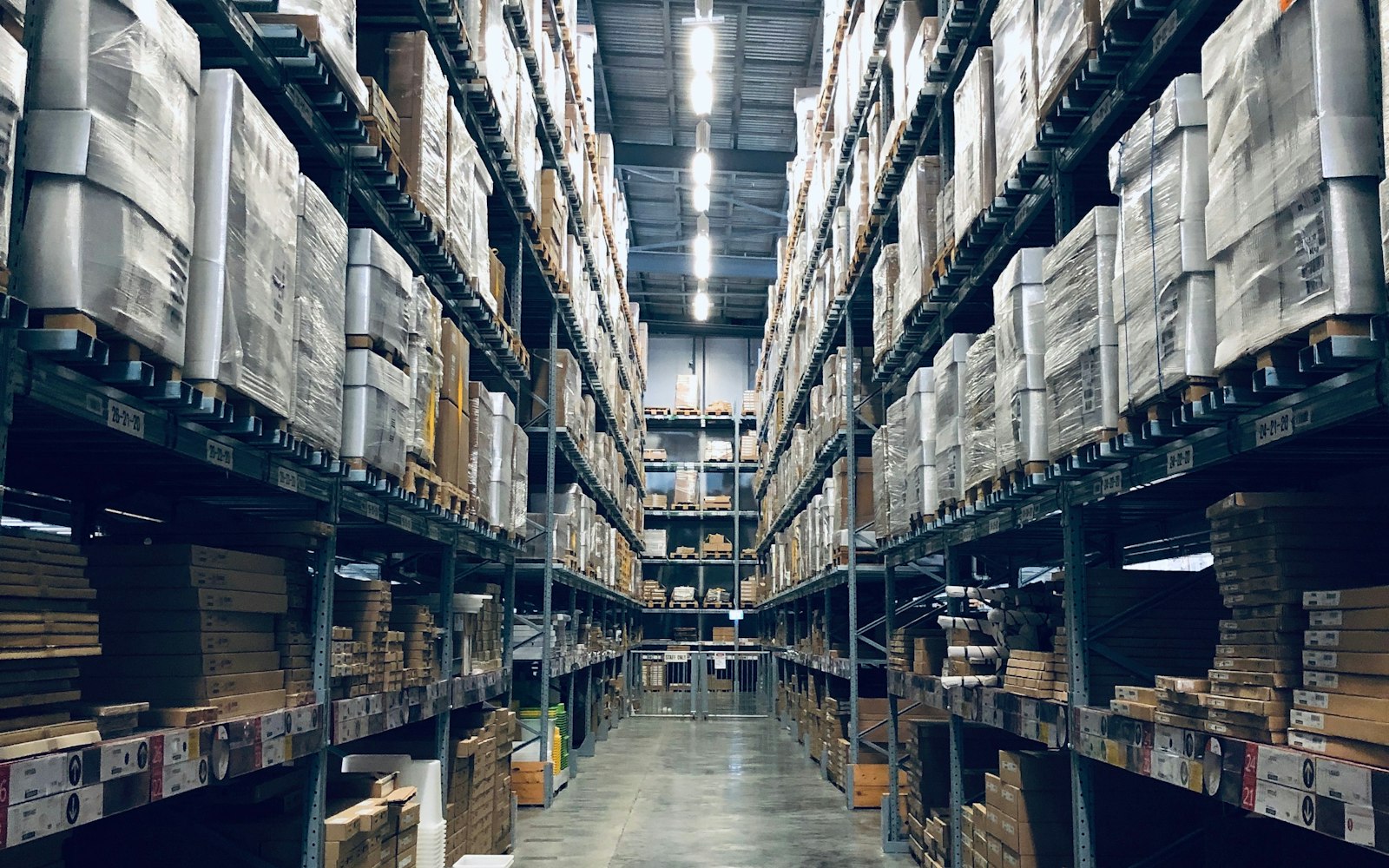Racked warehouse with palletised goods
